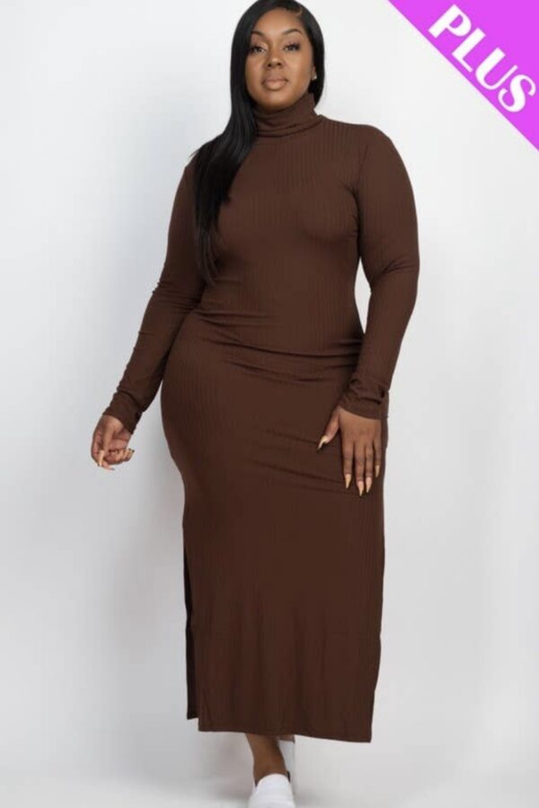 Plus Size Long Sleeve Side Slit Long Dress - Image 3