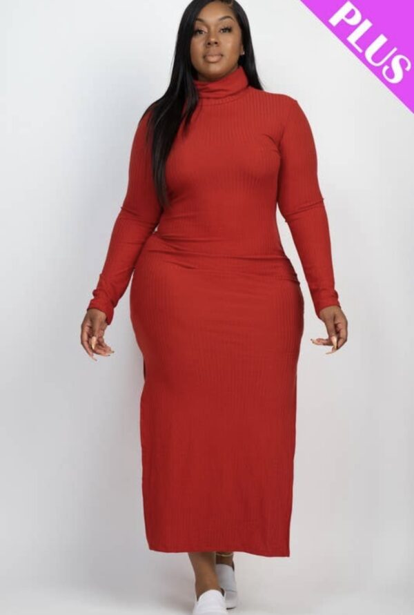 Plus Size Long Sleeve Side Slit Long Dress - Image 4