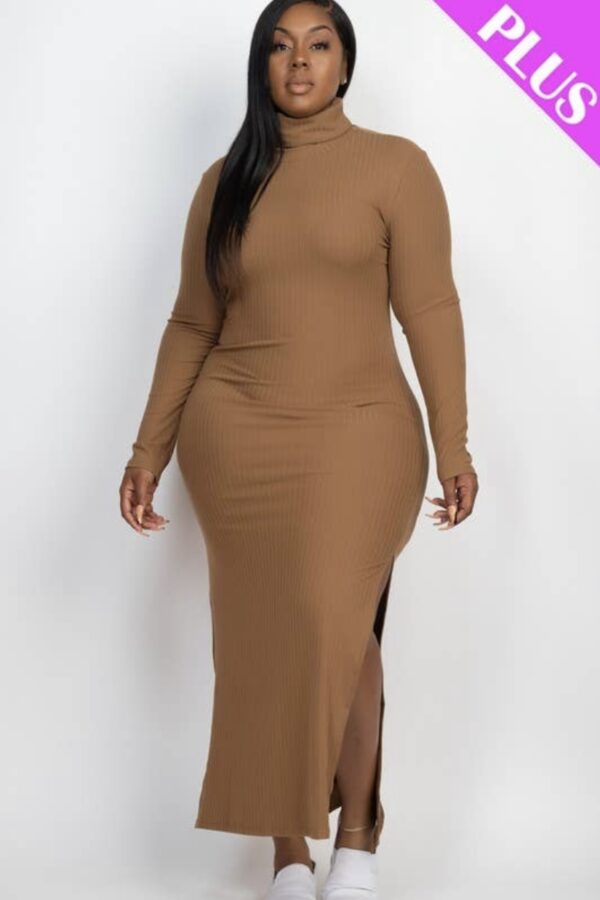 Plus Size Long Sleeve Side Slit Long Dress