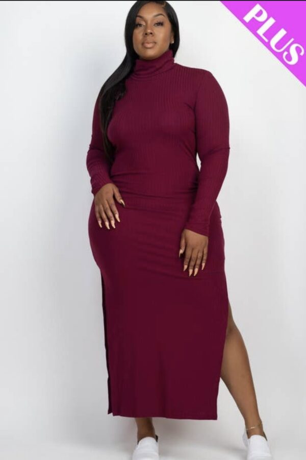 Plus Size Long Sleeve Side Slit Long Dress - Image 5